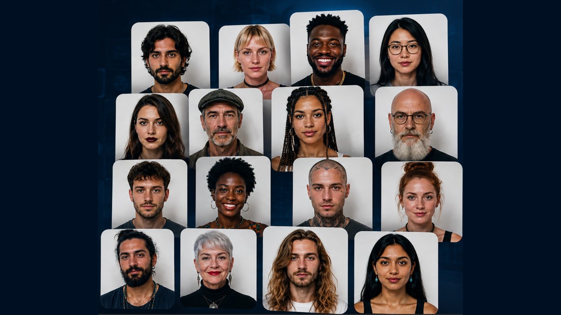 Grille de visages à mémoriser avec leur prénom et leur nom