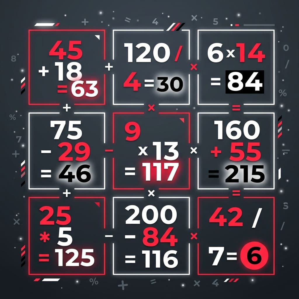 Bandeau visuel Calcul Rapide, chiffres et opérations lumineuses